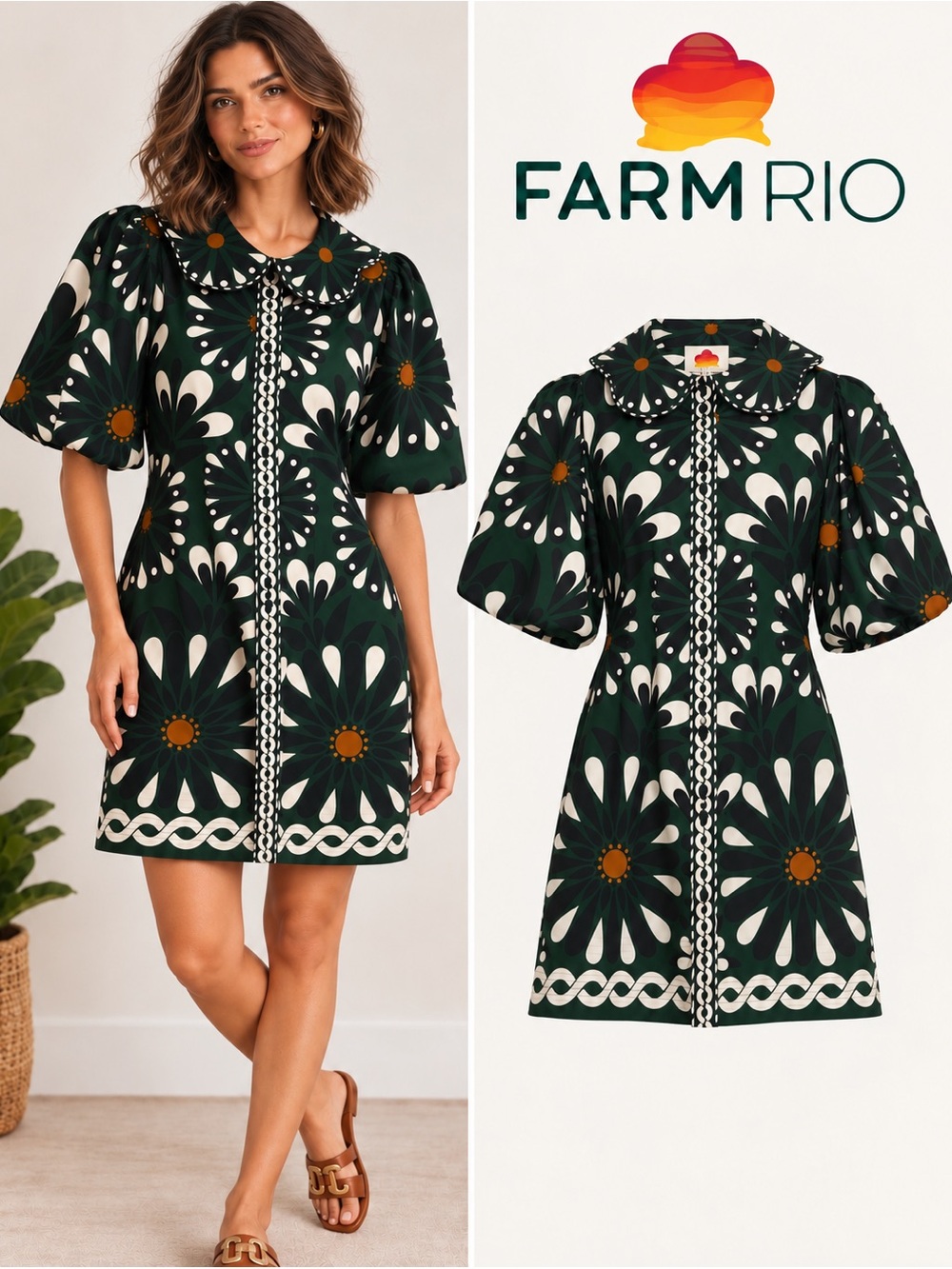 FARM Rio Ainika Flowers Short Sleeve Mini Dress